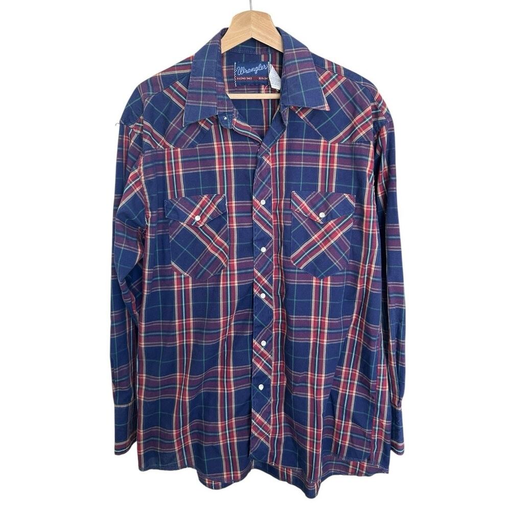 Vintage 90s Wrangler Pearl Snap X-Long Tails Button Down Shirt Cowboy Cut Size L